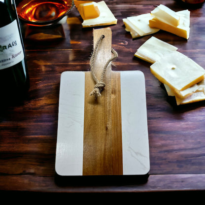 Square White Faux Marble Wooden Serving Board