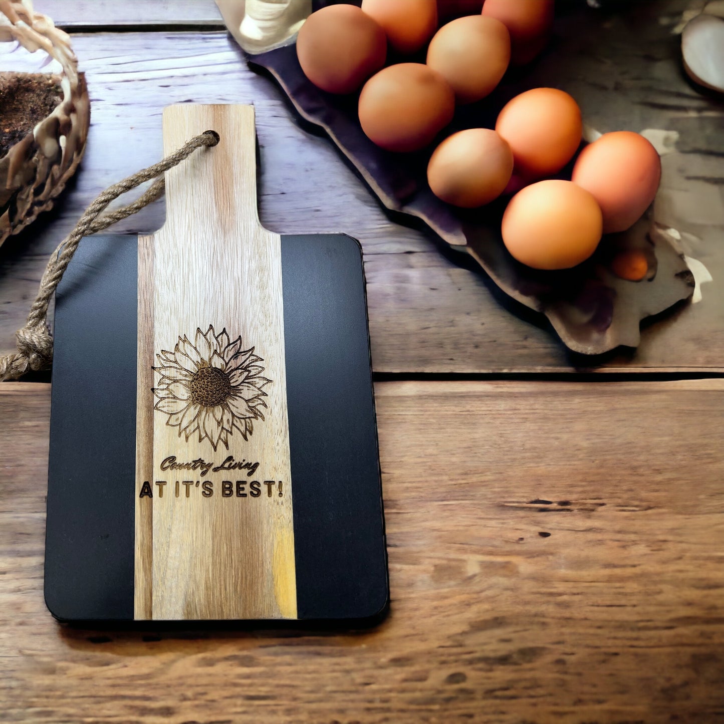 Square Black Slate Wooden Serving Board