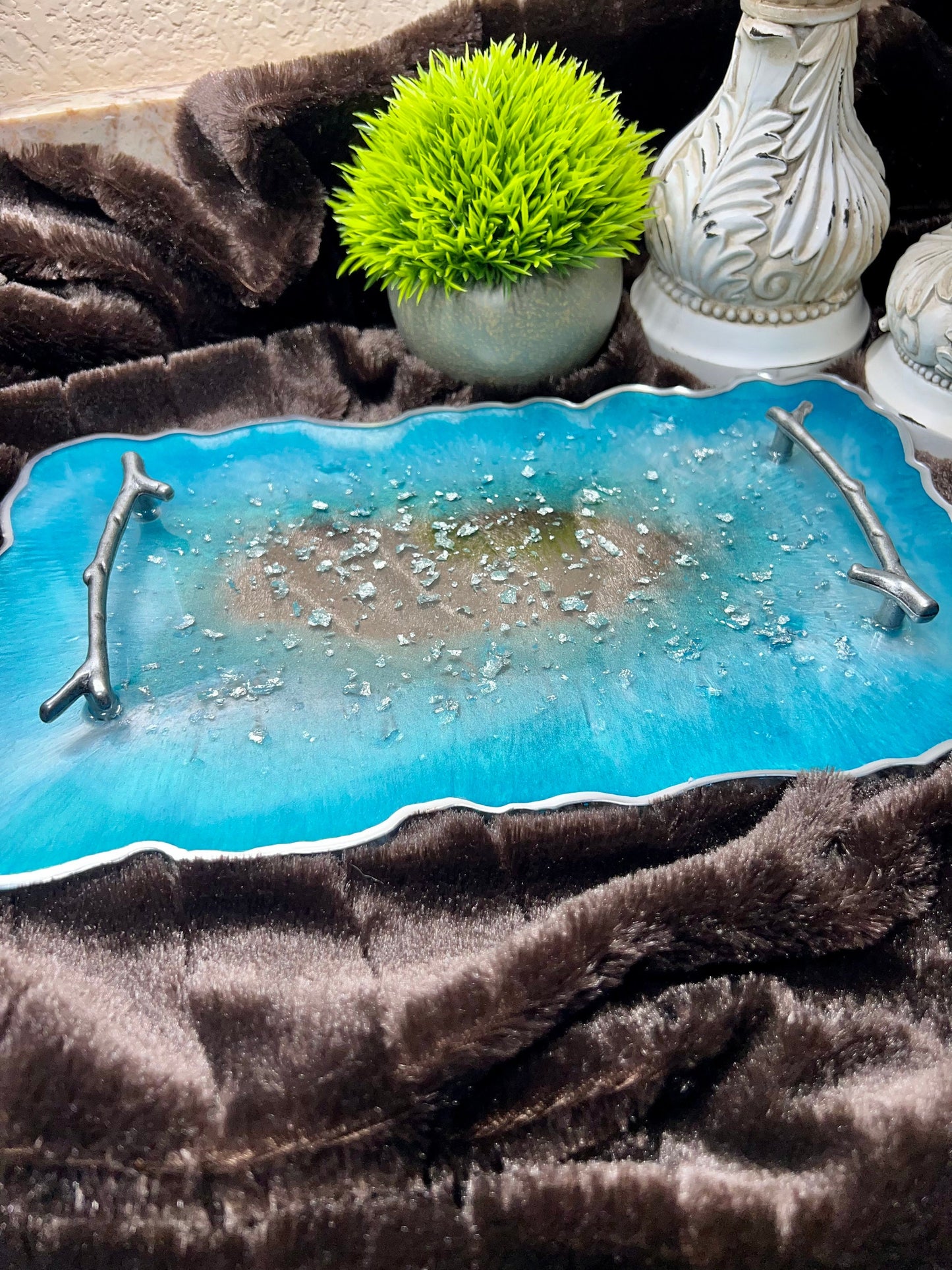 Rectangle Geode Serving Tray with Handles