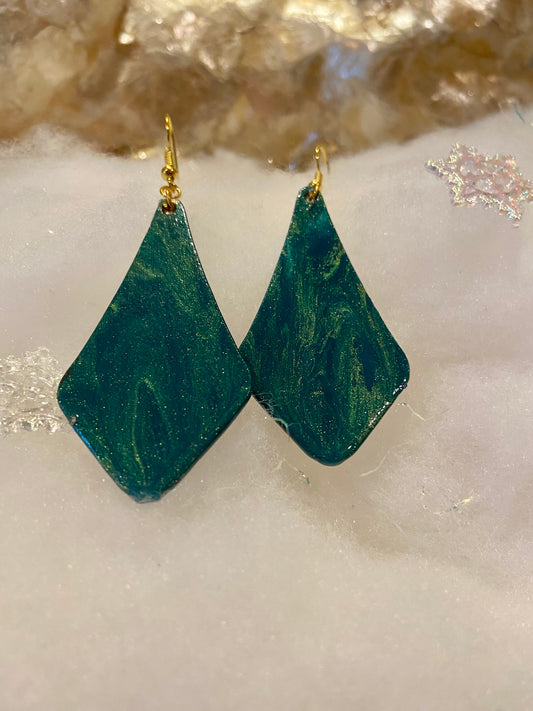 Pointed Teardrop Earrings - Green/Gold