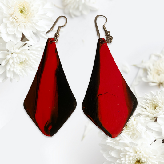 Pointed Teardrop Earrings - Red/Black