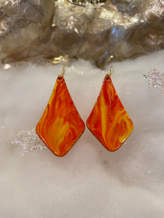 Pointed Teardrop Earrings - Orange/Yellow