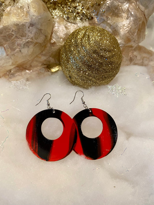 Open Circle Earrings - Red/Black