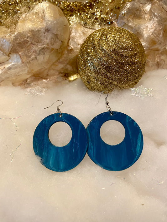 Open Circle Earrings - Blue/White